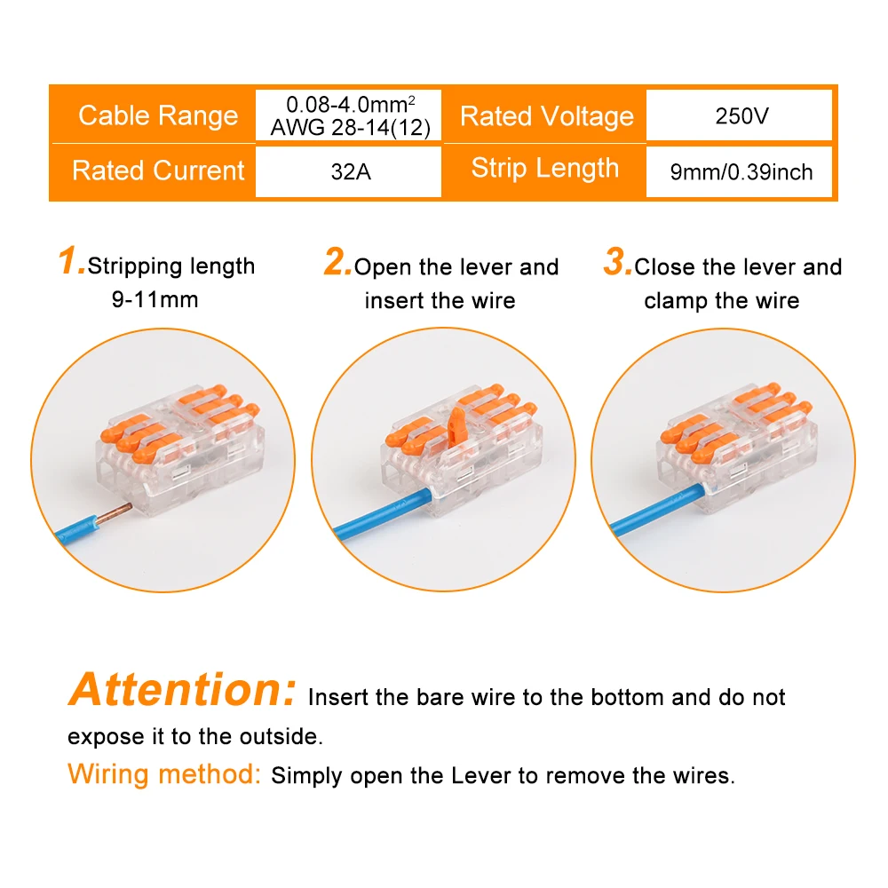 10PCS Rapido Push-in Connettore del Cavo 2/3 Spille Trasparente Morsettiera Elettrica Splice Conduttore Splitter Ha Condotto La Luce AWG28-12