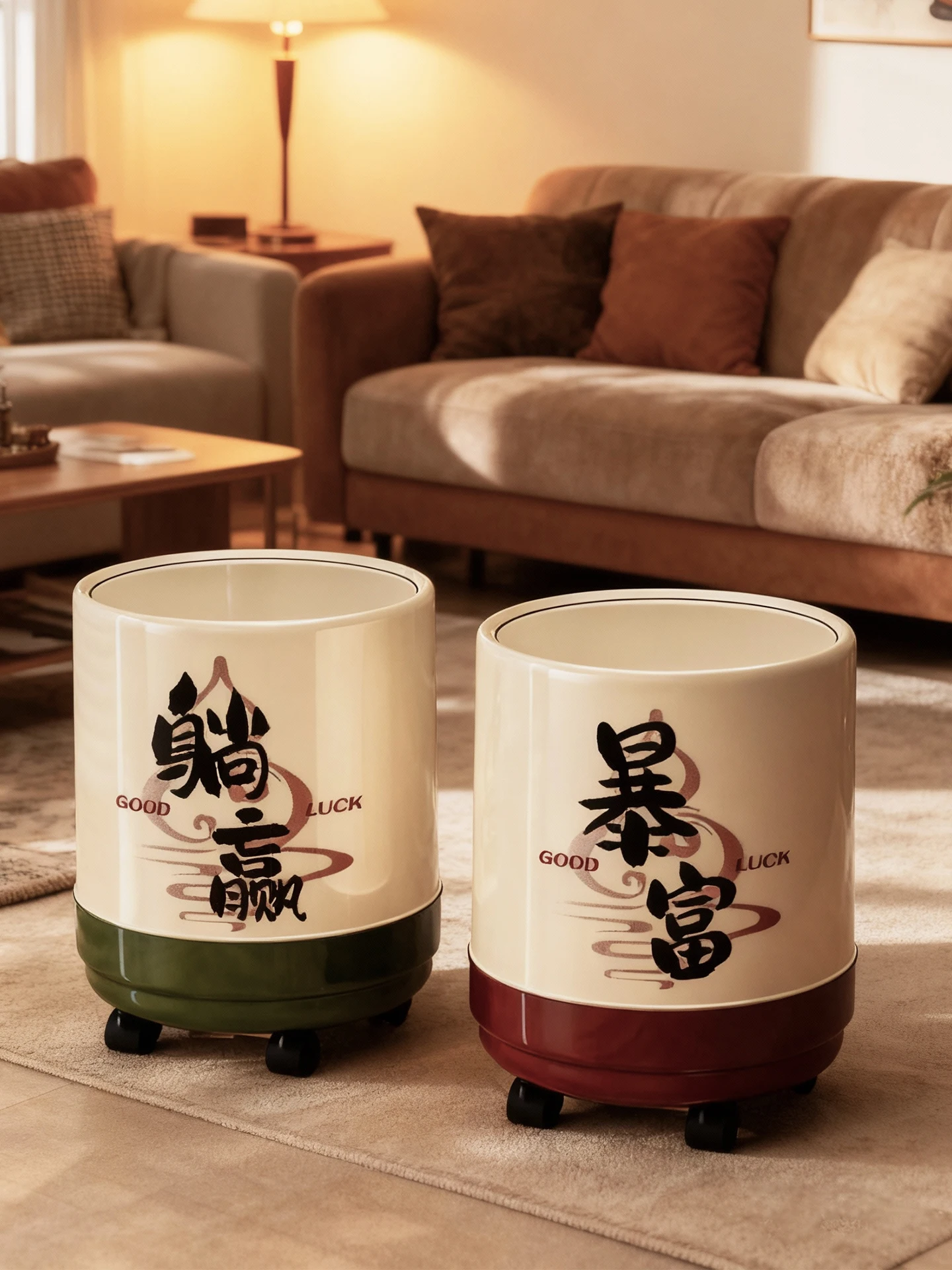 

Ele Large Capaci Tra Can for Living Room And Bedroom with Wheels Home Use High Aesthetic Value Creative Oscillating C...