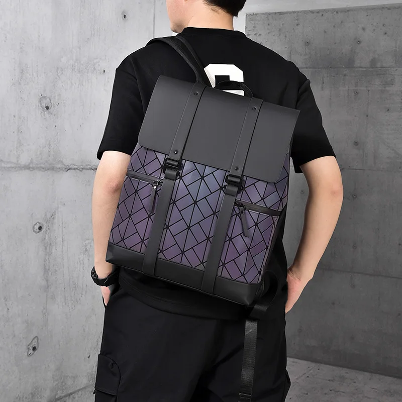 Fashionable Lattice Laptop Backpack Fit 15.6'' Laptop Large Capacity Waterproof Men's PU Leather Bags School Student Travel Pack