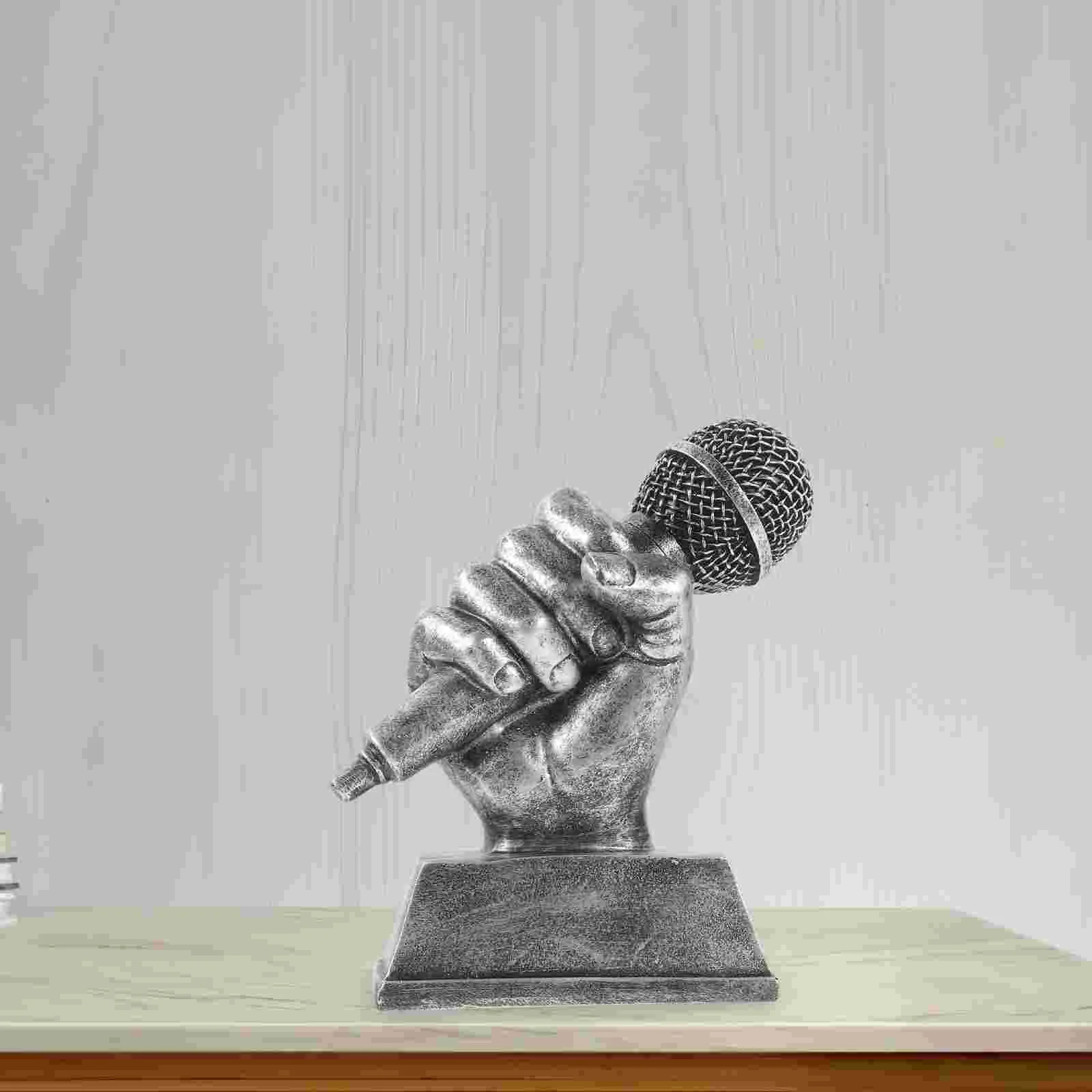 Mic Music Trophy Award Statue Mini 1400X1200X500CM Microphone Trophies Golden for Competitions Office Staff