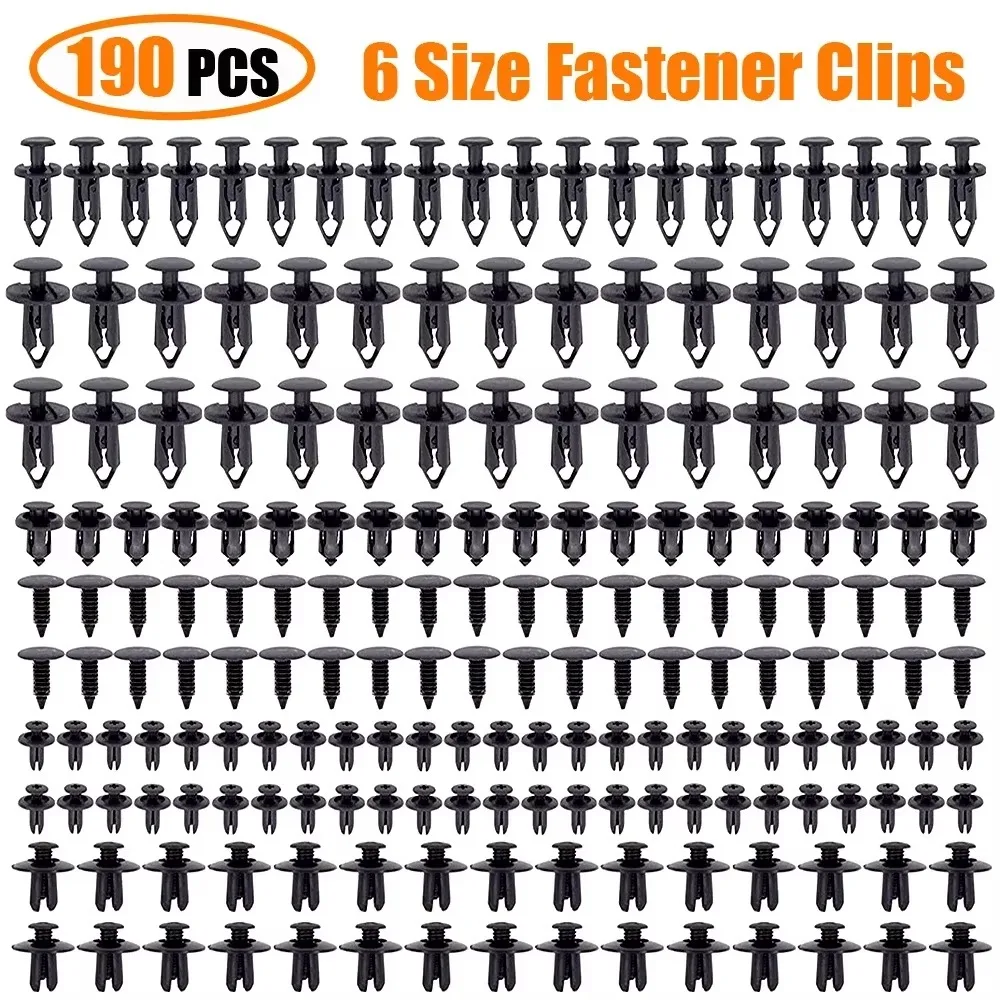 190pcs Car Retainer Clips 6 Size Plastic Fasteners Kit Auto Trim Panel Clip Mixed Car Body Bumper Rivet Set