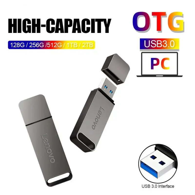 레노버 메탈 U 디스크, 휴대용 펜 드라이브, 고속 USB 3.0, C타입 인터페이스, 방수 USB 플래시 디스크, 16TB, 2TB, 1TB, 512GB