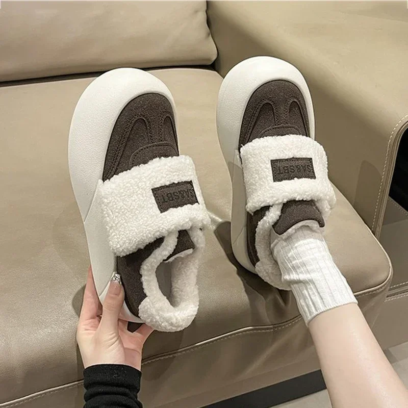 Fashion Cotton Shoes Women New Round Toe Platform Plush Shoes Warm Thick Sole Low Top Female Plush Footwear 2023 Autumn Winter