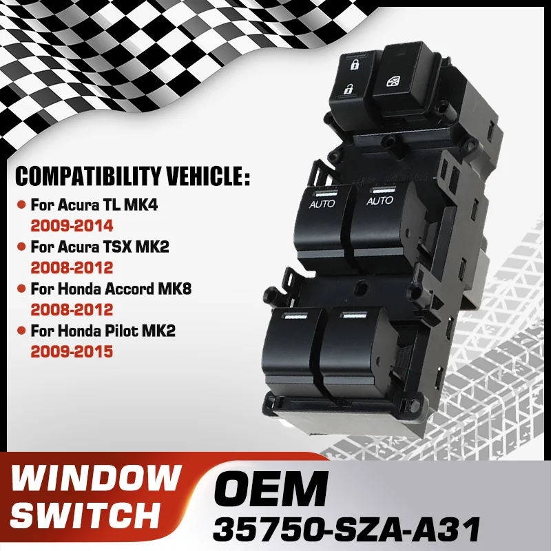 

35750-SZA-A31 Electric Master Window Control Switch For Acura TL Honda Pilot 2009-2014 Acura TSX Honda Accord 2008-2012 33+4Pins