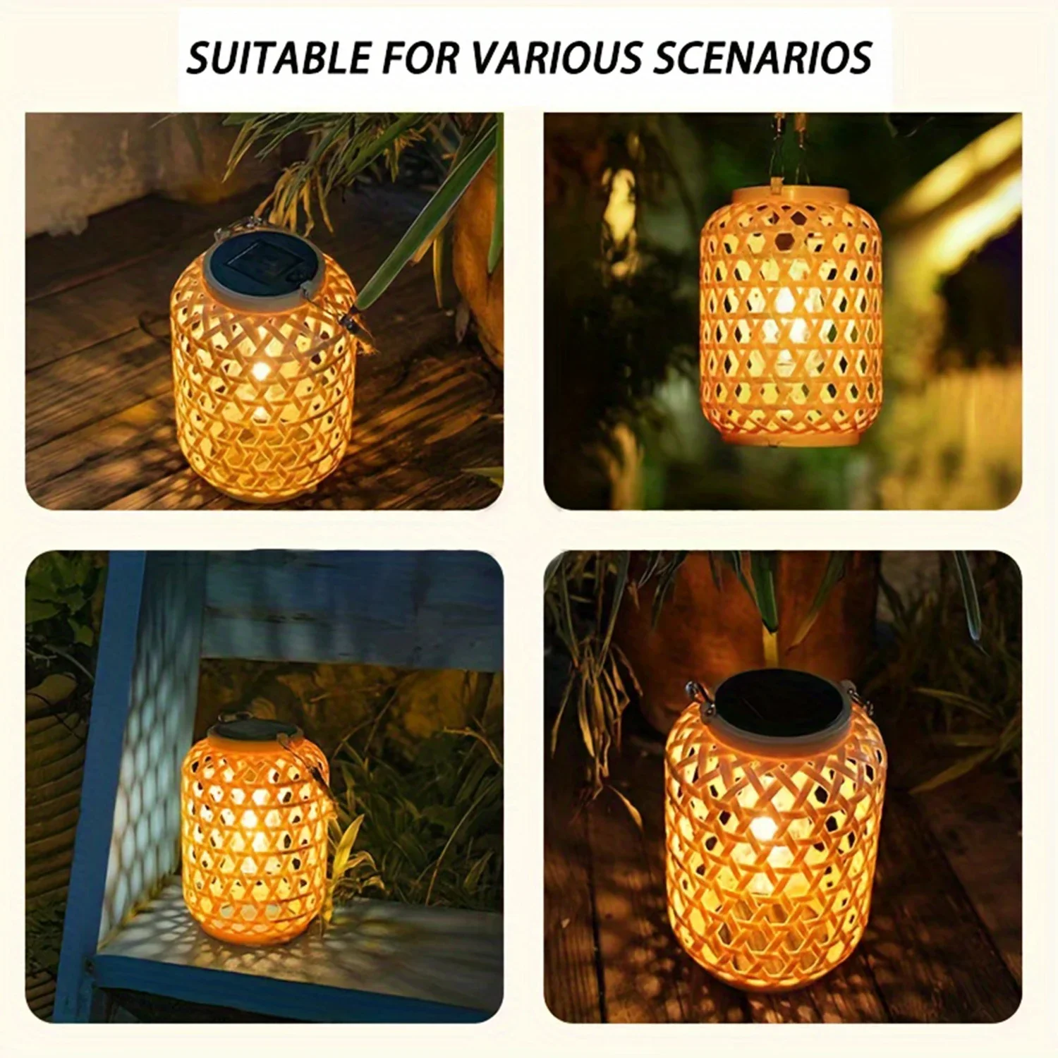 CY 1PC Solar Powered Rattan Lantern Chandelier - Waterproof, Solar Wireless Charging, Rechargeable Nickel Battery