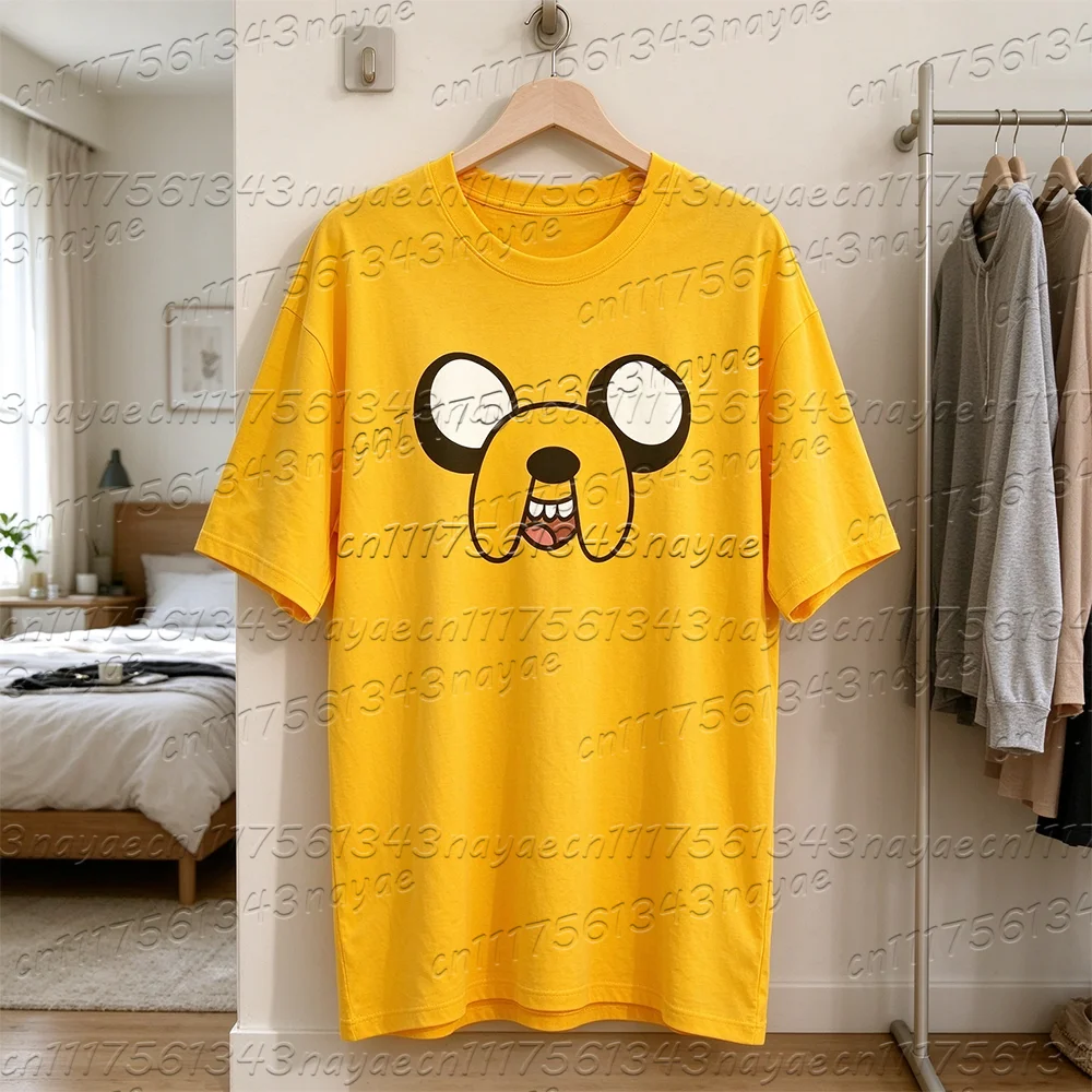 Jake Face T Shirt Yellow Cartoon Dog Graphic Tee Cute Adventure Style Shirt High Quality Top Summer Children's Adult T-shirt