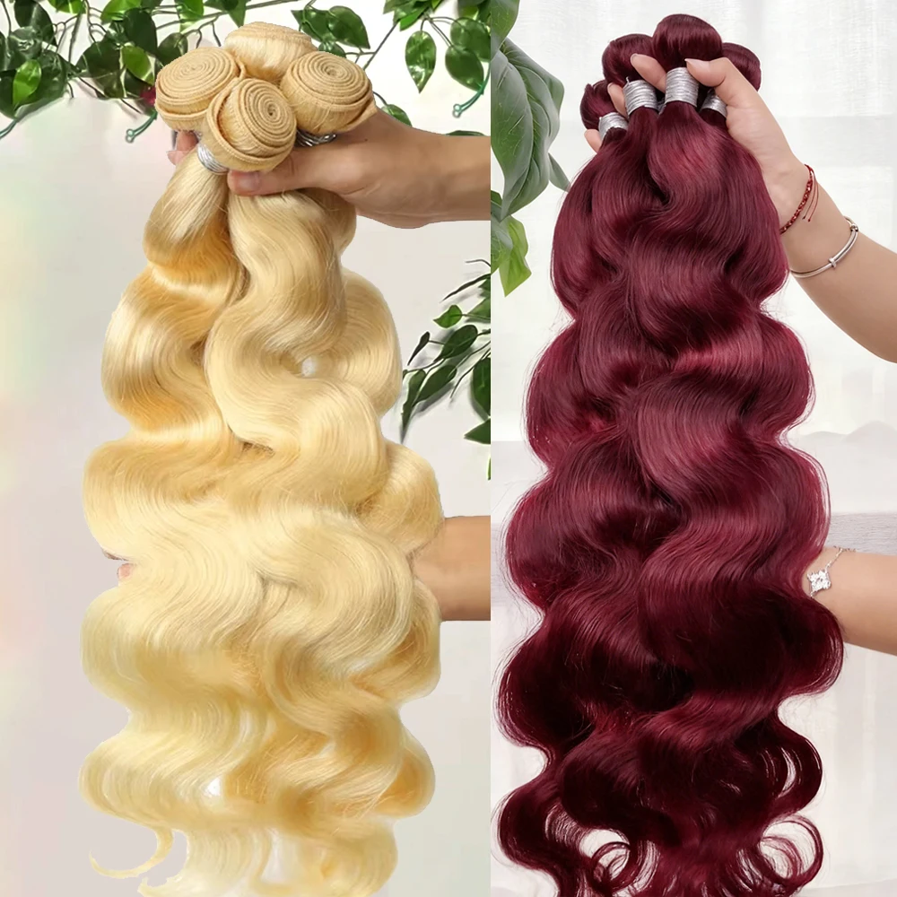 

16A 40 Inches Blonde 613 Body Wave Human Hair Bundles Burgundy Body Wave Human Hair Bundles Weave Human Hair Extensions