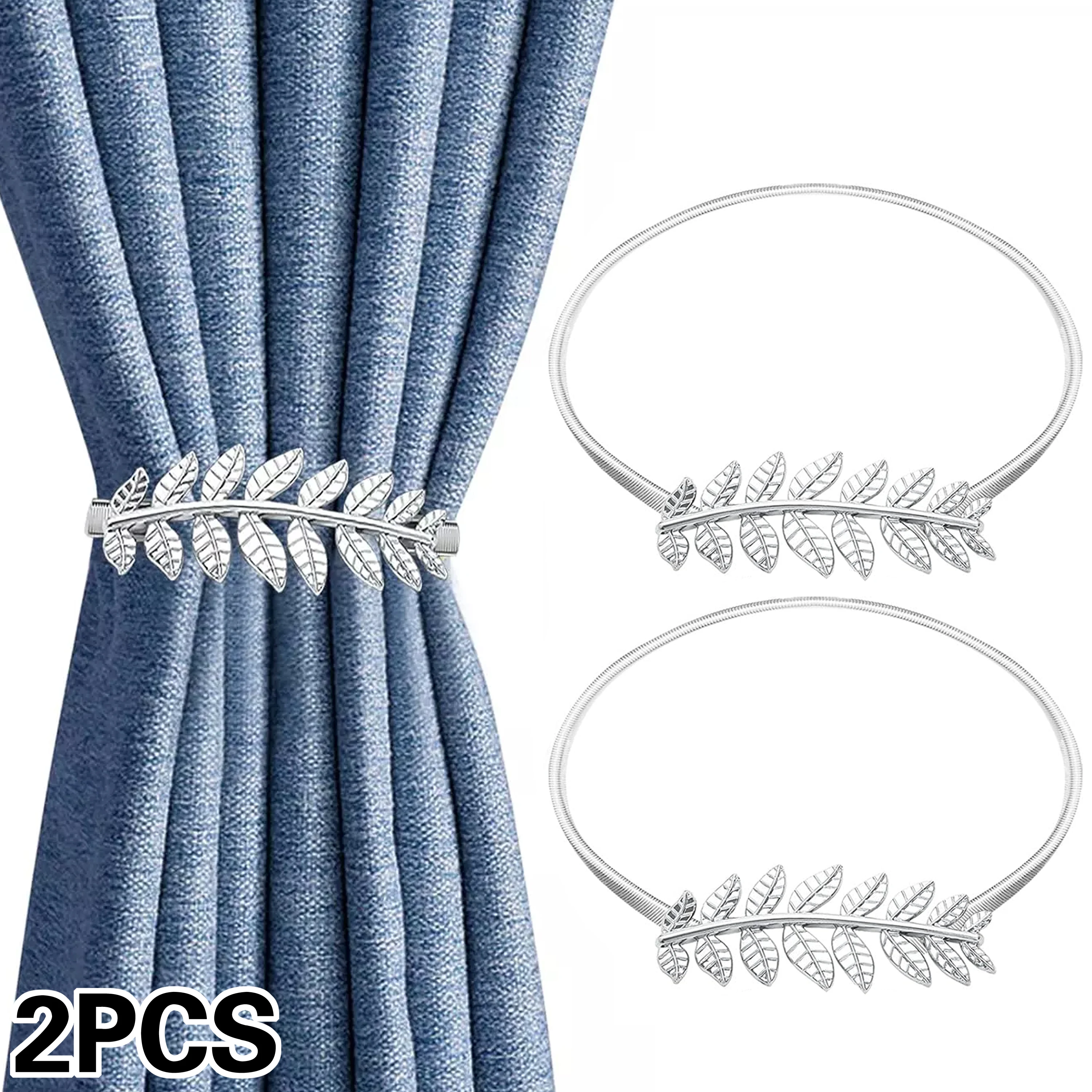 2pcs gold/silver spring leaf wheat ear curtain tie, non perforated curtain fastener