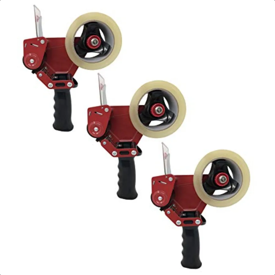 

Пистолет-дозатор ленты премиум-класса с выдвижным безопасным лезвием и лентой в комплекте из 3 шт. (красный, черный)