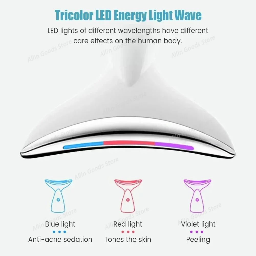 3-in-1 LED Face & Neck Beauty Device Skin Lifting Tightening Anti-Wrinkle Improve Double Chin Home Skin Care Massager