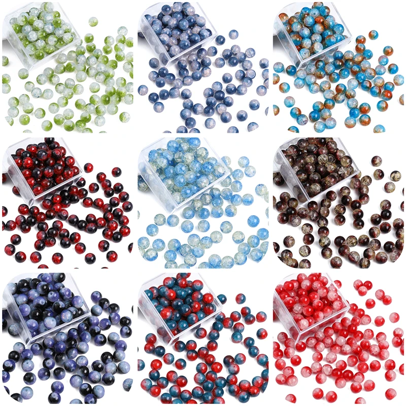 

20pcs 10mm Double Color Imitation Crack Glass Beads Round Loose Spacer Beads Pattern for Jewelry Making DIY Bracelet Necklace