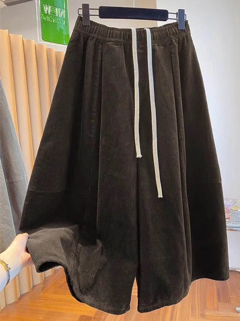 

Осень-зима 2025 г., вельветовые брюки большого размера, свободные повседневные универсальные укороченные широкие брюки w1318