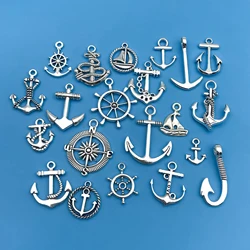 Mix 20pcs/Pack Zinc Alloy Antique Silvery Ship Anchor Shaped Charms Pendants for DIY Necklace Bracelet Earrings Jewelry Handmade