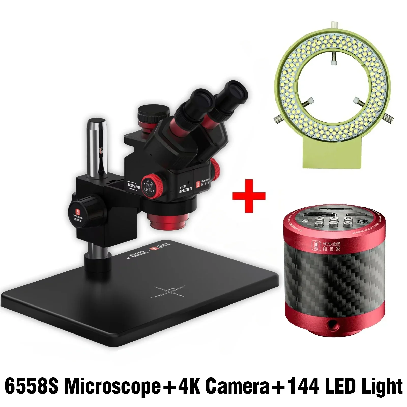 YCS 6558S Trinocular Microscope with Base 6.5X58 Zoom Ultra HD 4K Camera kit For Mobile Phone PCB Welding Specialized Microscope