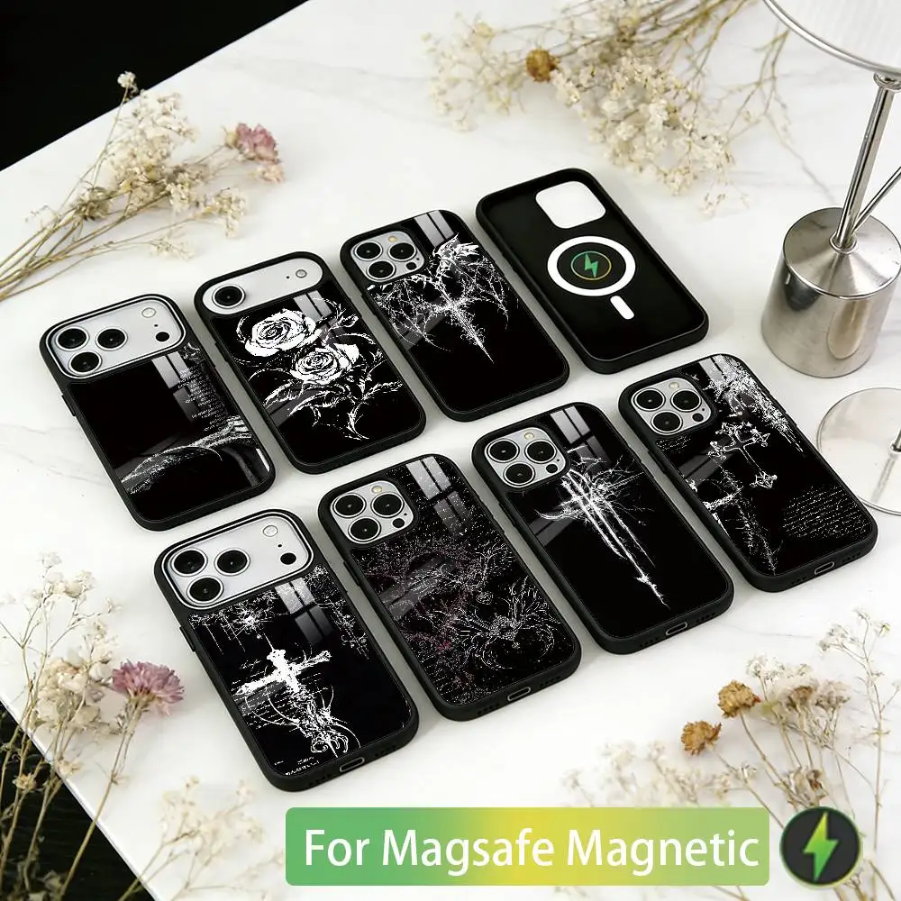 

Gothic Cyber Sigil Cross Phone Case For iPhone17,16,15,14,13,12,11 Plus,Pro Magnetic with Magsafe Wireless Charging