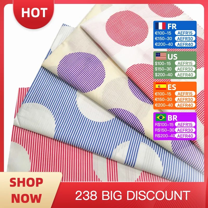 

Hot selling all cotton Circular striped fabric Handmade DIY sewing clothing dresses suspensory Shirt 100% pure cotton fabric