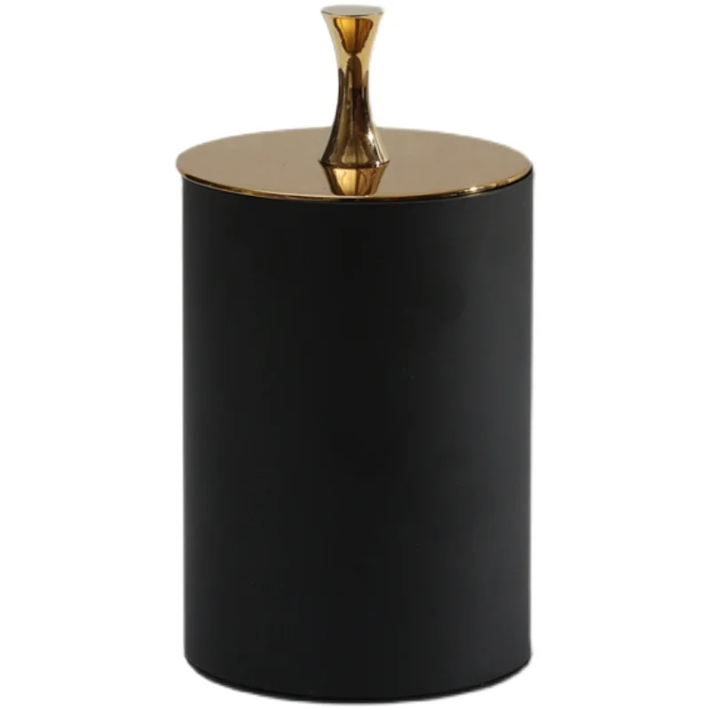 Modern Light Luxury Black Gold Alloy Storage Tank with Lid Storage Box Living Room Coffee Table Desktop Home Decorations