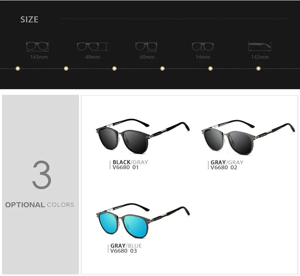 VEITHDIA Sonnenbrille Aluminium Magnesium Brillen Polarisierte Linse Vintage Brillen Männlich Fahren Sonnenbrille Für Männer/Frauen VT6680 – Detail 7