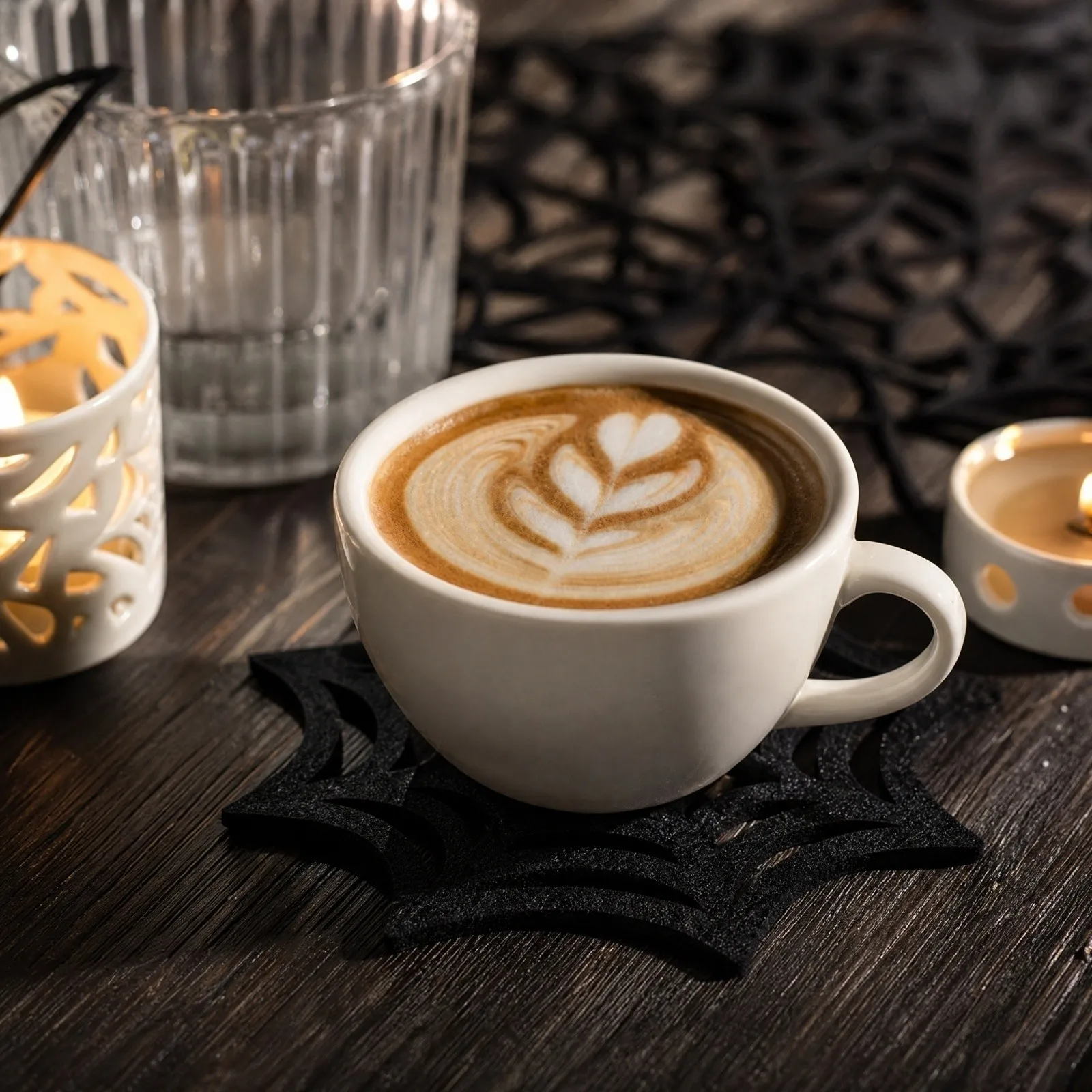 Black Spiderweb Non-woven Fabric Coasters, Halloween  Party Decorative Coasters, Tabletop Heat Insulation Mat, 6-pack