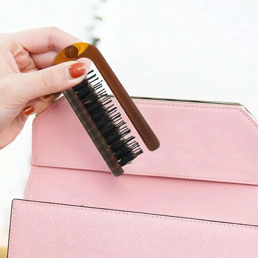 

Foldable Travel Hair Brush With Boar And Nylon Bristles For Thin Frizzy Wet Dry Hair