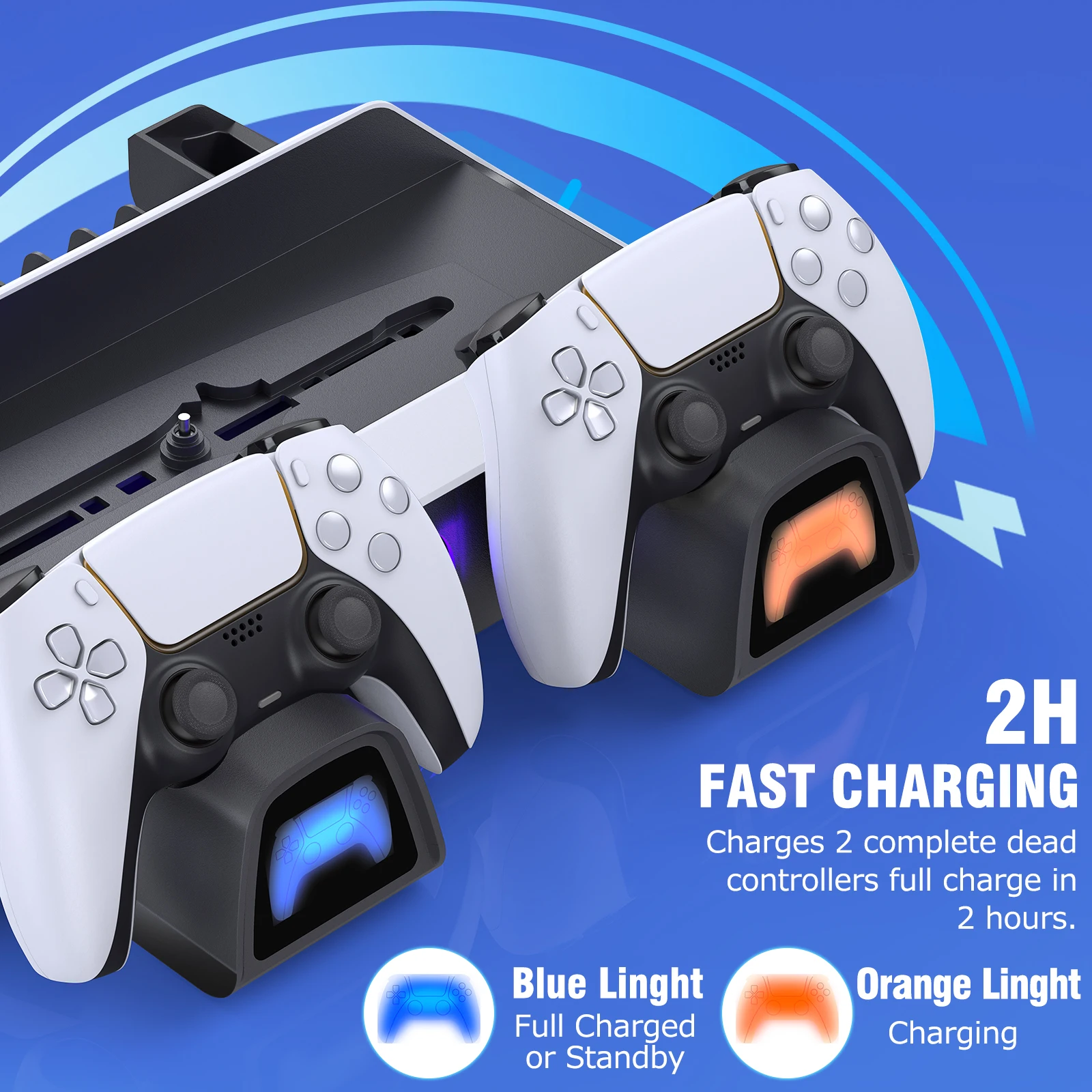 Para ps5 suporte de refrigeração 2 ventilador mais frio 2 controlador de carregamento doca tipo-c cabo de carregamento para playstation 5 ps 5
