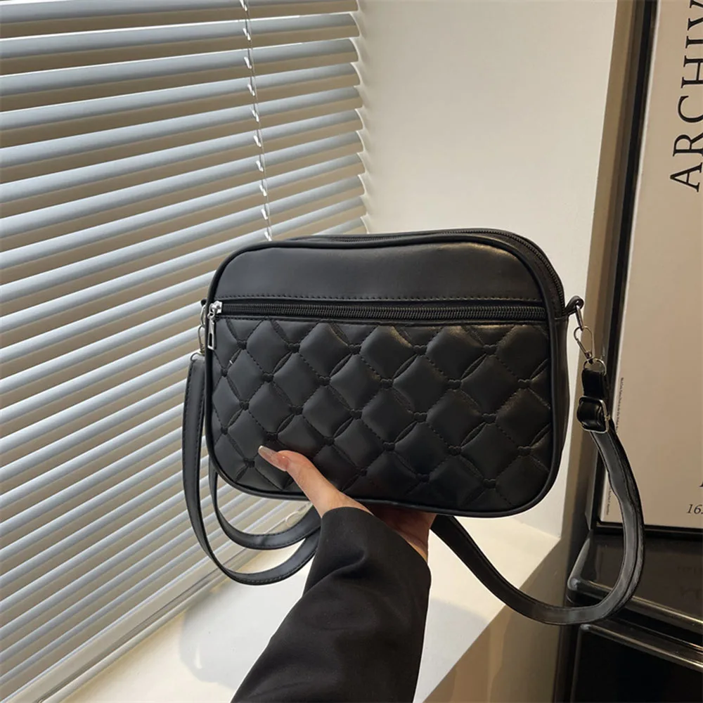 New Fashion Argyle Pattern Solid Color Crossbody Bag Retro Style Small Square Bags Simple Spring Summer Women Underarm Bag