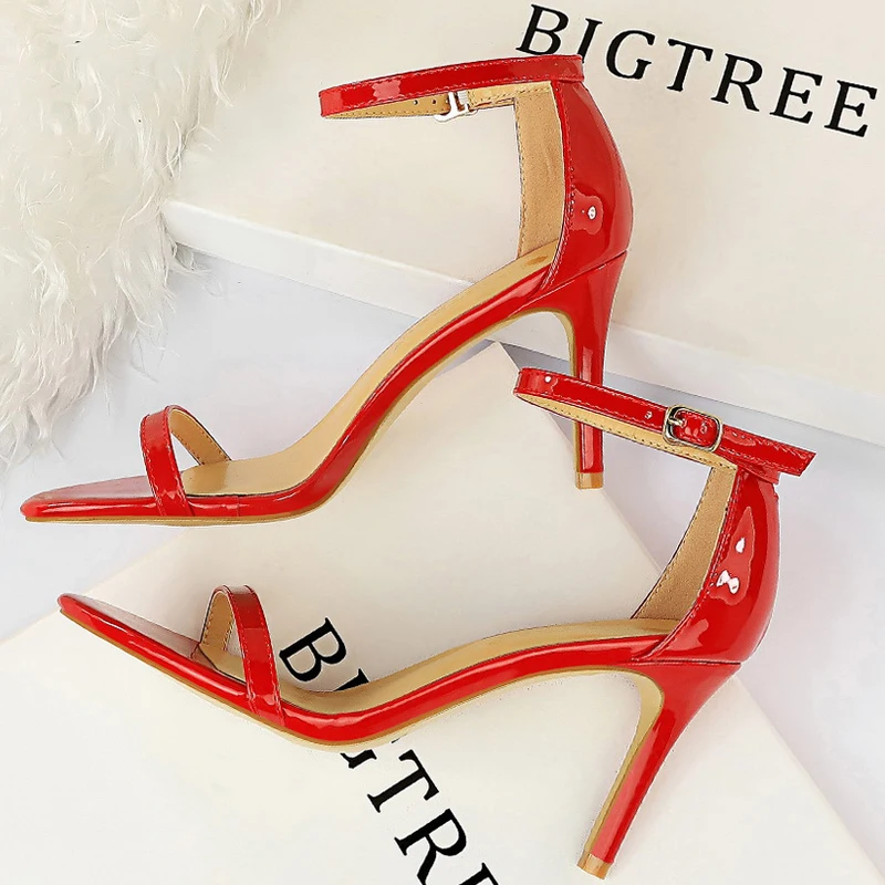 BIGTREE Shoes Women 8 Cm 11 Cm Heels Sandals Summer Women Sandals Fashion Kitten Heels Stilettos Patent Leather High Heels 2024