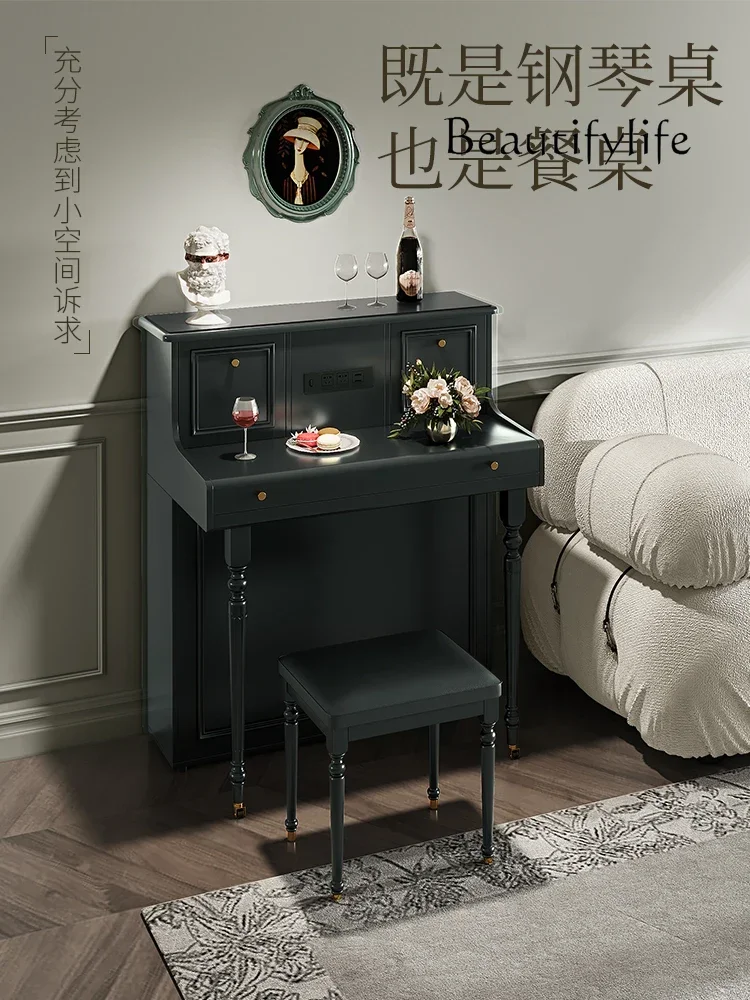 American Retro Style Household Foldable Retractable Dining Table and Chair Combination Sideboard Cabinet Integrated Table Black