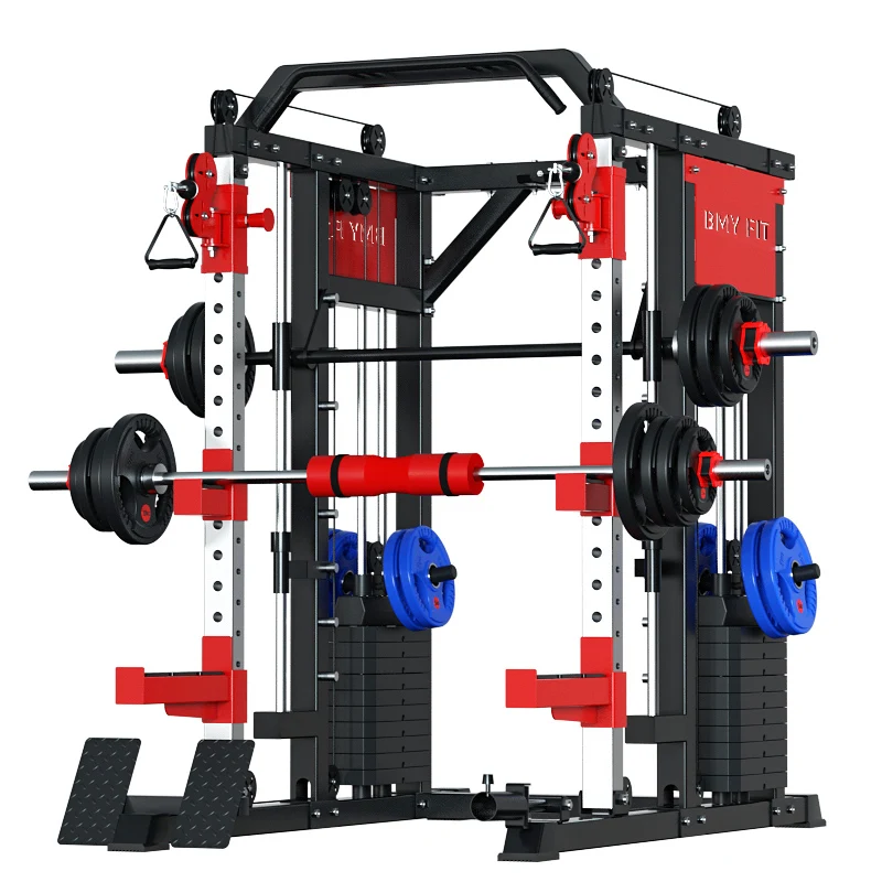 Máquina de Gimnasio Todo en Uno Multifuncional: Máquina Smith, Cable Crossover, Power Rack y Máquina de Sentadillas, Equipo de Fitness de Acero