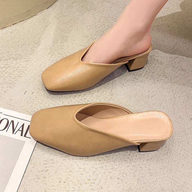 

2025 Wearing Half Slippers Outside The Bao Head Female Grandma Shoes Spring and Summer New Coarse with Lazy Sandals Gentle Wind