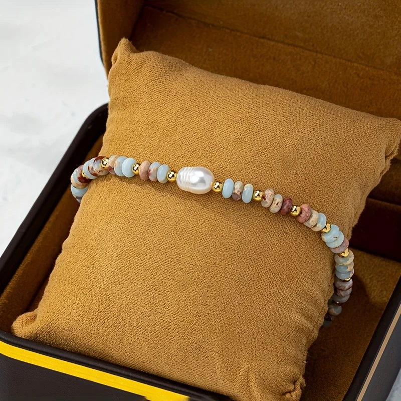 

6-7mm Baroque Pearl Bracelet Bohemian Style Multicolor Natural Stone Stretch 20cm Bracelets Women Christmas New Year Gift