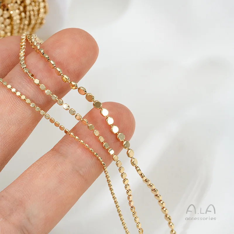 

14K Gold-plated Flat Bead Chain Handmade Chain DIY Bracelet Necklace Handmade Jewelry Earrings Fringed Loose Chain Material