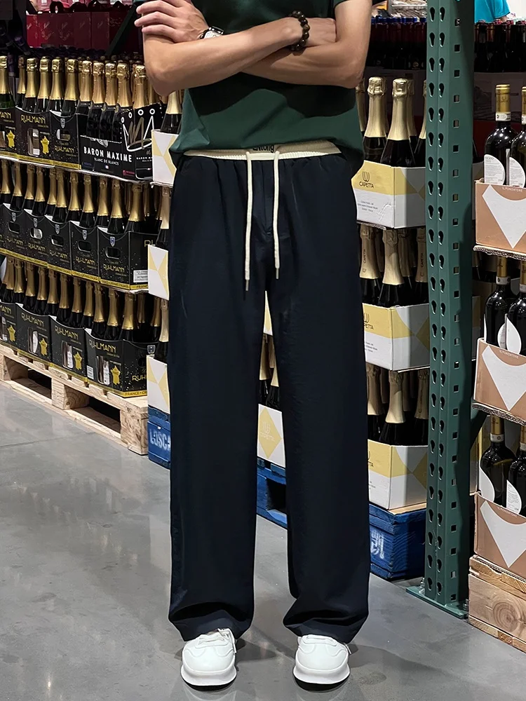 

Entong Ice Silk Men's Casual Pants Dra Thin Straight Leg Trousers for Autumn Season Casual Wear Polyester Fiber Long Pants