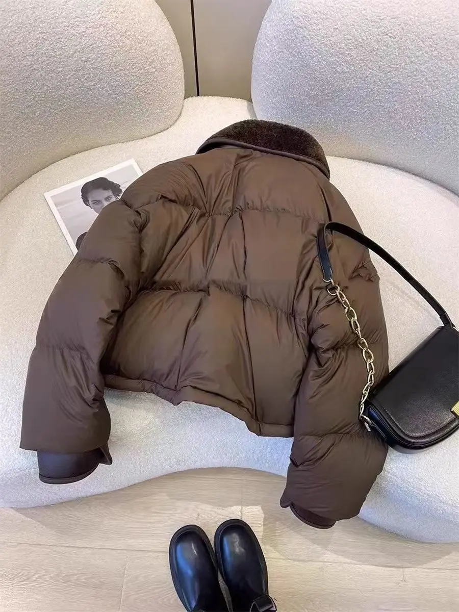 الشتاء المرأة سترة قطن سميكة موضة البني أفخم رفض طوق سستة معاطف مبطنة بالقطن ملابس خارجية فضفاضة متعددة الاستخدامات