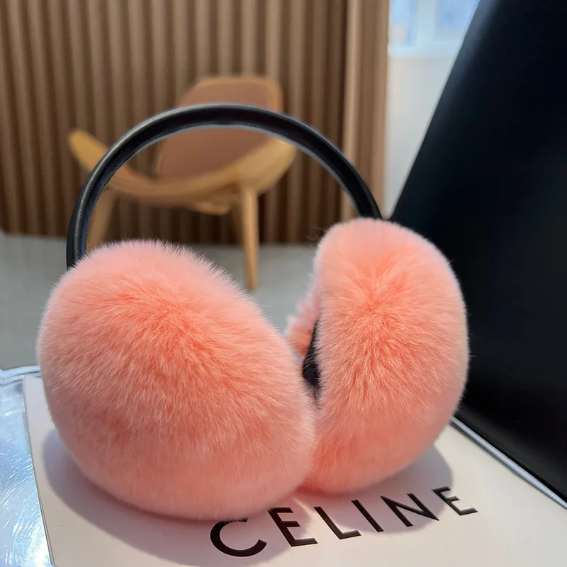 

Rex Rabbit Fur Earmuffs Women Hang Ear Cover Warm Winter Headwear Solid Ear Muffs Fur Earmuffs Men Unisex Adult Ear Warmer Fold