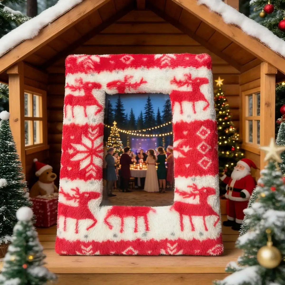 6/7/8 Inches Red Elk Fur Photo Frame - Christmas Density Board Fabric Artwork 6-inch Photo Frame With Fabric Cover