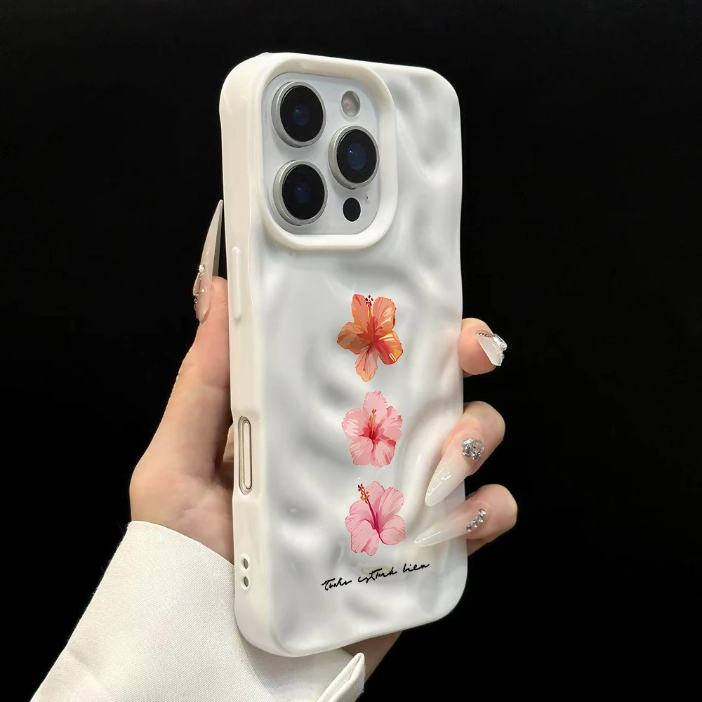 Einfache Hibiskusblüten-Kunst-Handyhülle für iPhone 17 16 15 14 13 12 11 Pro Max 14 Plus 17 Air Falten-Wellen-Soft-Silikonhülle – Detail 8