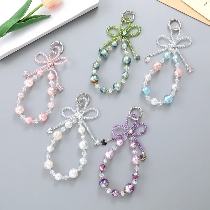 

Корейский хрустальный бант, нерегулярные брелки из бисера для женщин, фиолетовая кисточка, блестящая металлическая пряжка, сумка, мобильная подвеска, аксессуары, подарок