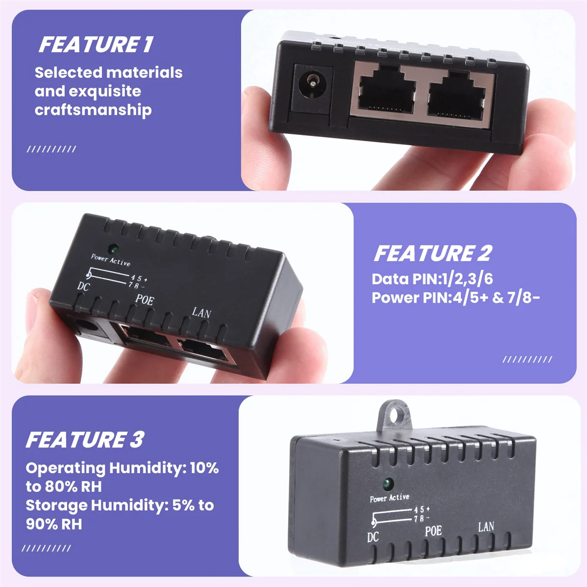 Poe Splitter Poe Injector Rj45 Dc 5.5Mm x 2.1Mm Input Passive Poe Injector Splitter Adapter Connector For Ip Network