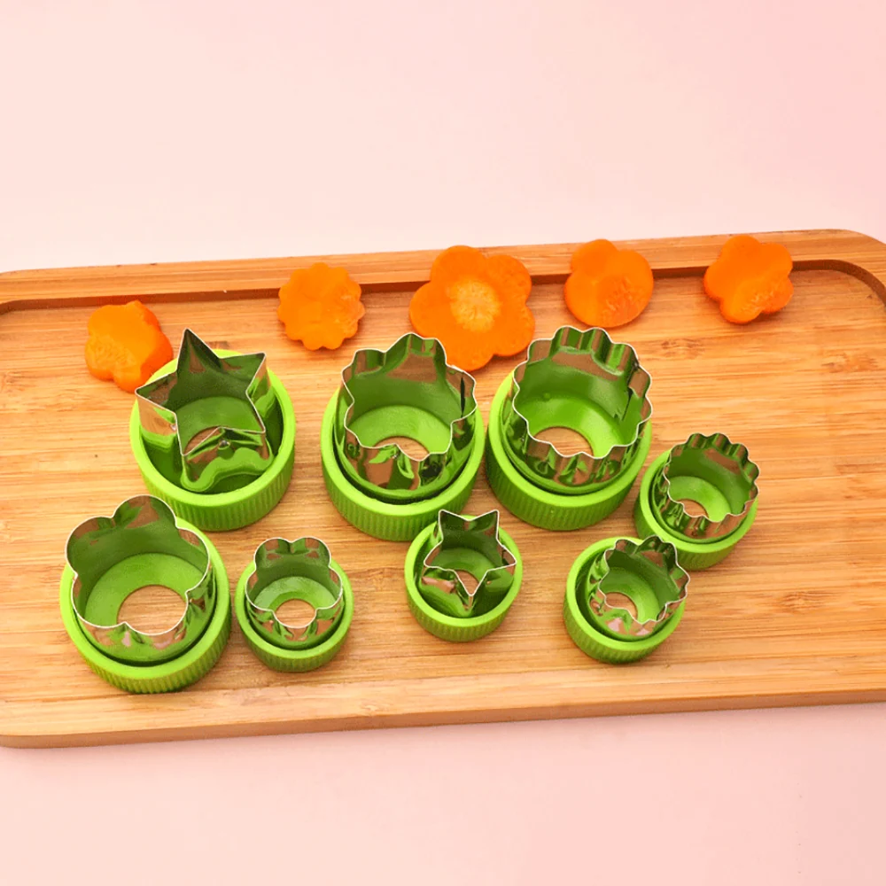 Silicone world 9Pcs/set Cookie Cutter Embosser Vegetable Cutter Portable Stainless Steel Fruit Cutting Die Kitchen Baking Tools