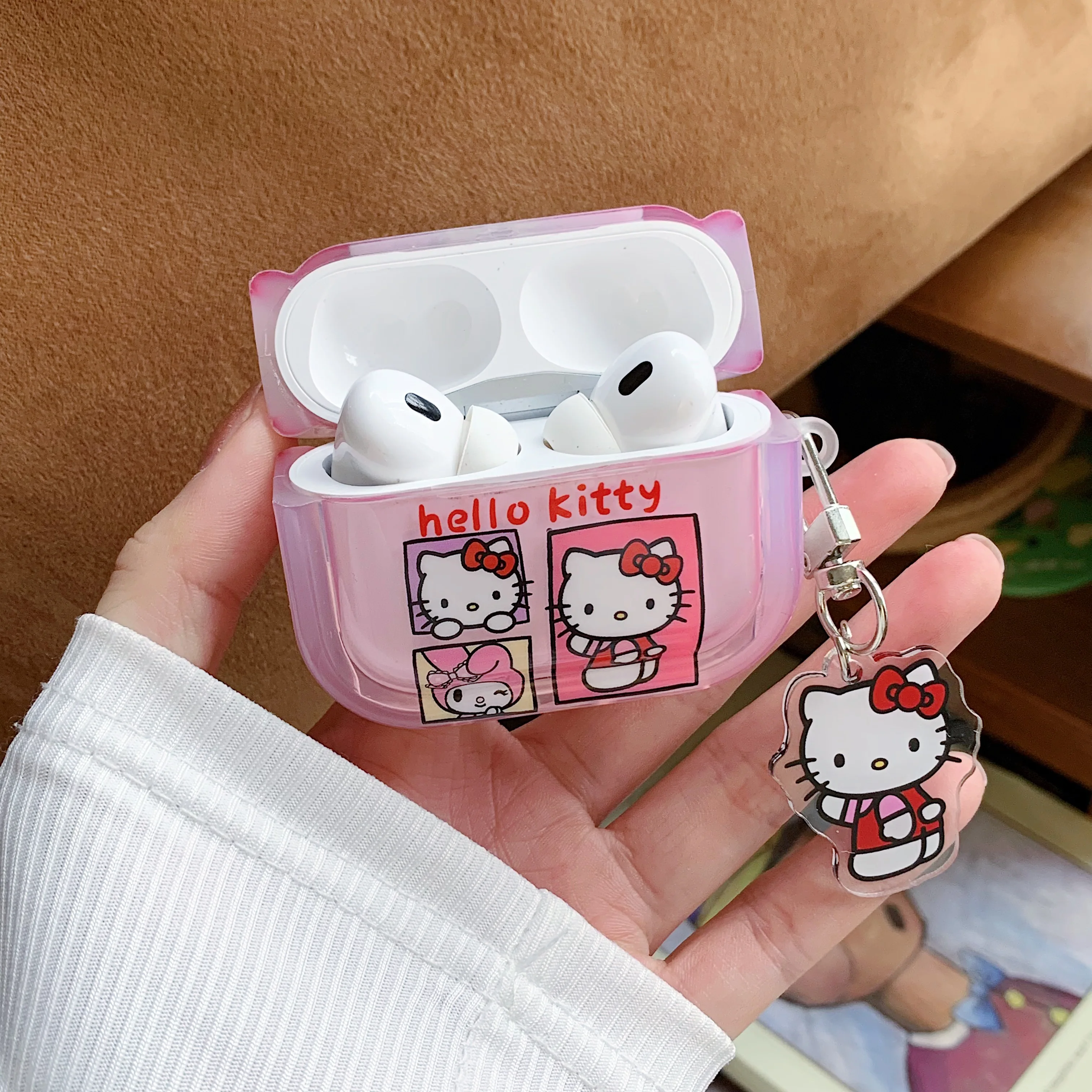 

Kawaii Sanrio Pink My Melody Kuromi Airpods Case with Hello Kitty Pendant Shockproof Protective Cover for Airpods 4/3/2/1 pro 2