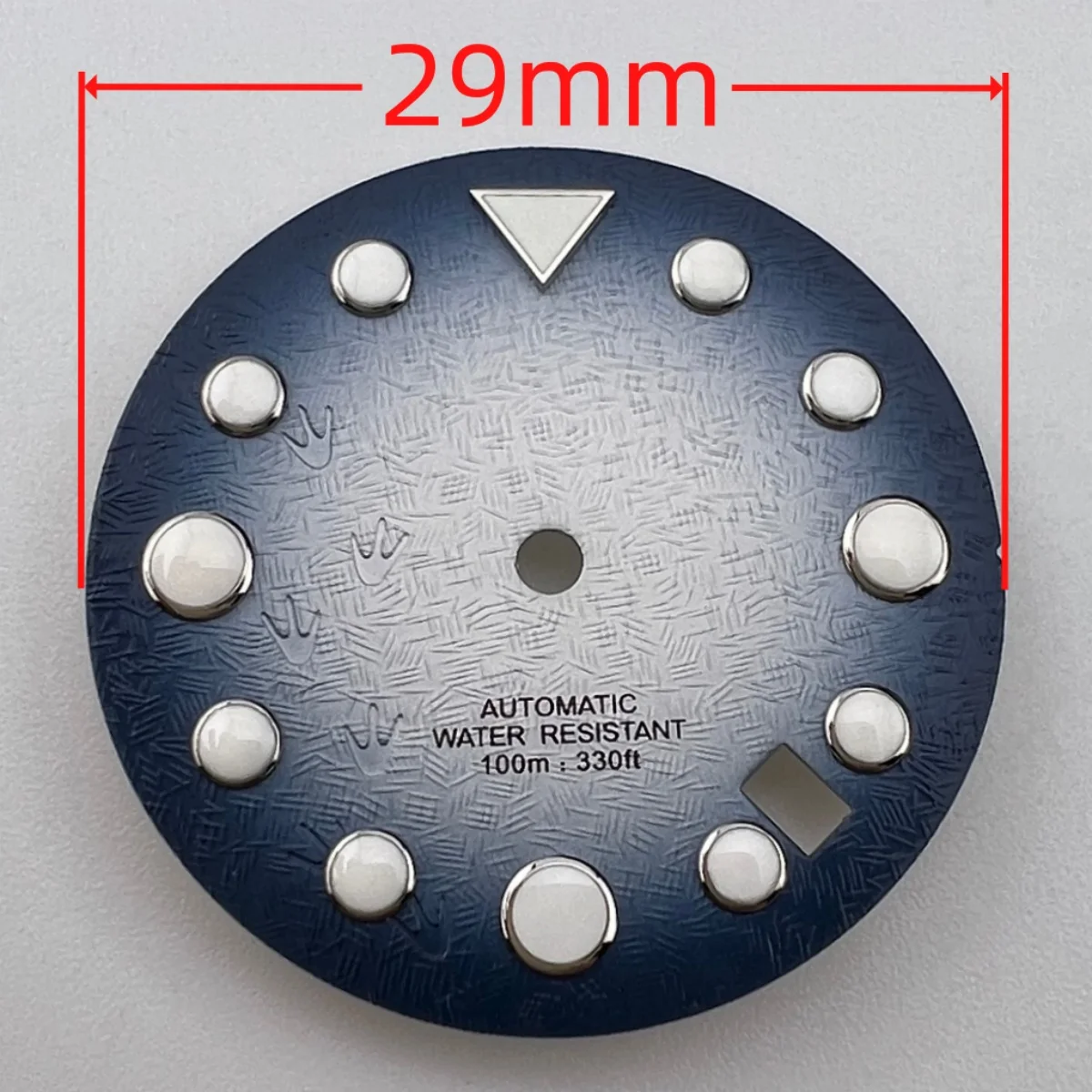29mm Gradient 3D Footprint Watch Dial, Date Window at 4:30 Position, Green Luminous, Fits NH35 NH36 Automatic Movement