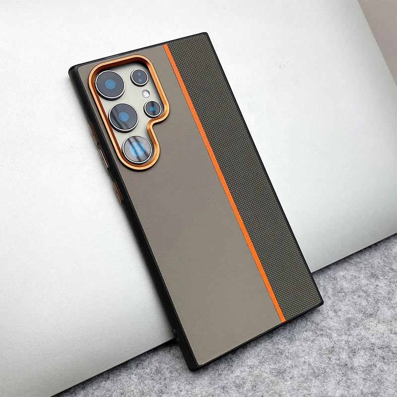 

Чехол-бампер MagSafe с магнитной текстурой личи для Samsung Galaxy S25Ultra S24Ultra S23, металлический объектив, чехол для беспроводной зарядки