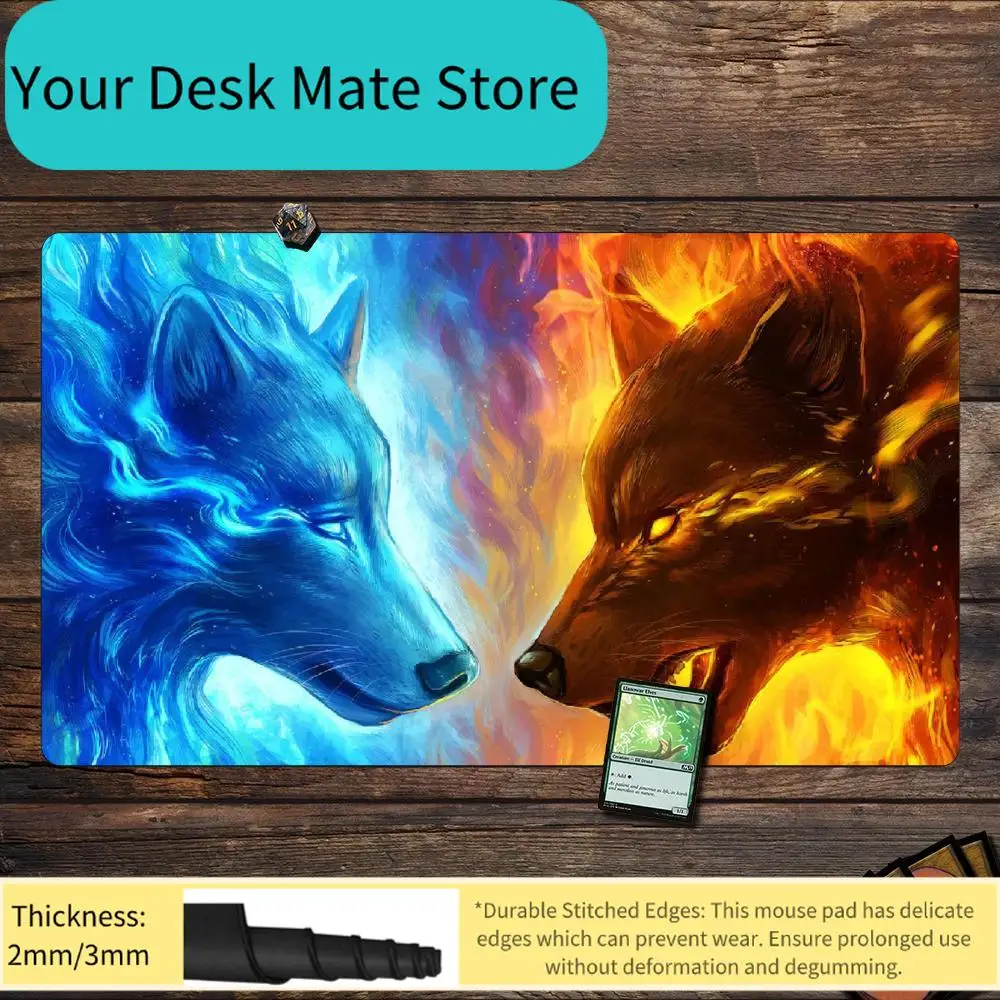 Large Wolf Gaming Mouse Pad Blue Galaxy Star Sky Pattern Non‑Slip Rubber Base Extended Desk Mat Keyboard Pad for Gamer Home 