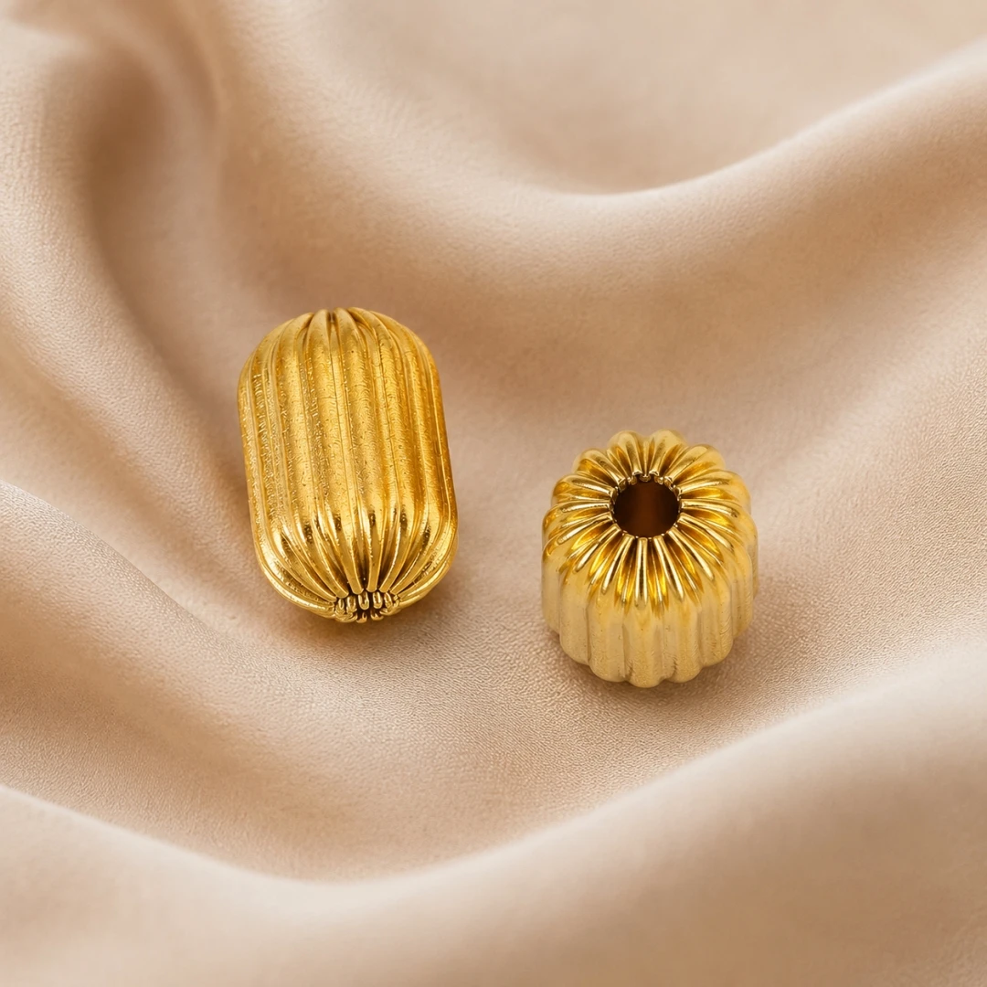 5 Stück 18K Gold Edelstahl Streifen-Abstandshalterperlen, vergoldete lose Perlenkappen-Anhänger für DIY-Nadelarbeiten, Schmuckherstellung, Armbänder – Detail 3