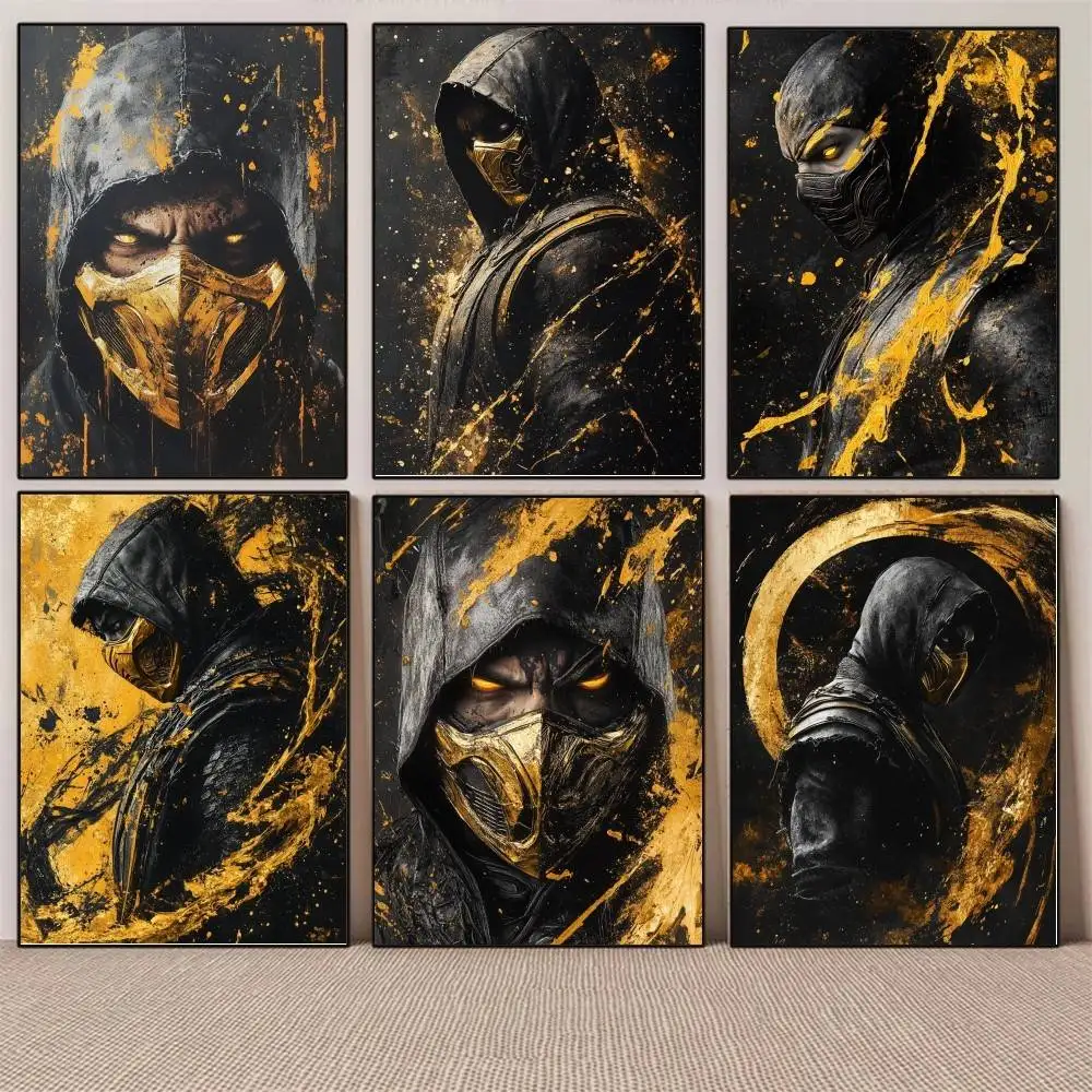 1PC Mortal Kombat Video Game Black Gold Character poster Self-adhesive Art Waterproof Paper Sticker Coffee HouseWall Decor