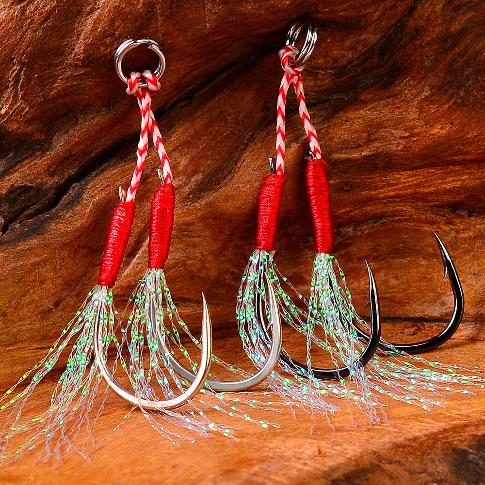 10 paare/los Angelhaken Jig Doppel PairHooks Stacheldraht Gewinde Feder Zubehör Pesca High Carbon Stahl Angeln Locken Langsam Jigging