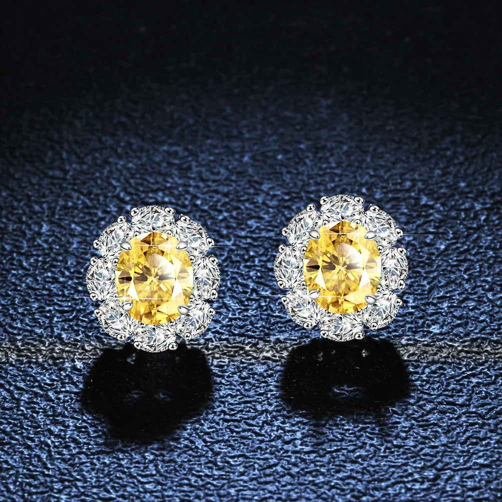 18K gold 2 carat D color yellow diamond VVS1 earrings four-claw earrings oval simple PT950 platinum square moissanite earrings