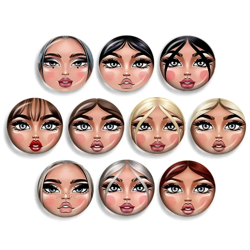 матрёшка matryoshka Russian Face Pattens 10pcs 12mm-30mm Round Photo Glass Cabochon Demo Flat Back Making