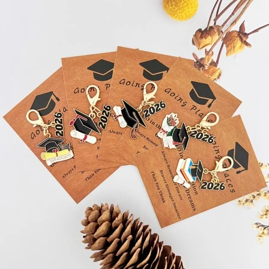 1/5/10/20/50/100pcs Gift for Her/Him: 10 pieces/5 sets of multi-style gold keychains (Model 2026) for graduation caps, includes